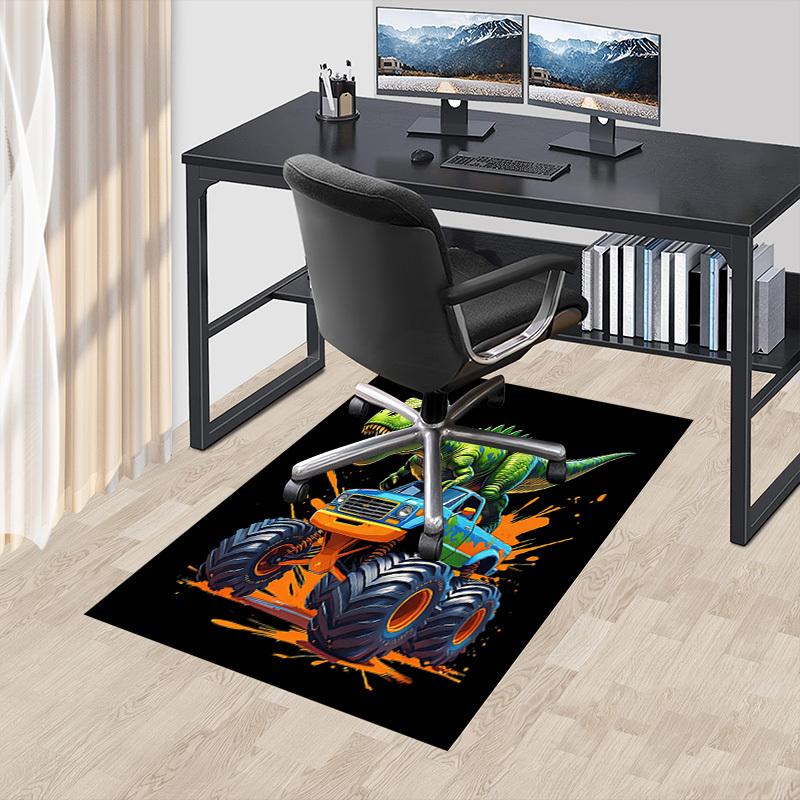 1PC Dinosaur Monster Truck Non-Slip Floor Carpet Compatible for Office&Living Room&Bedroom&Dining room - Flat-Weave Machine-W303