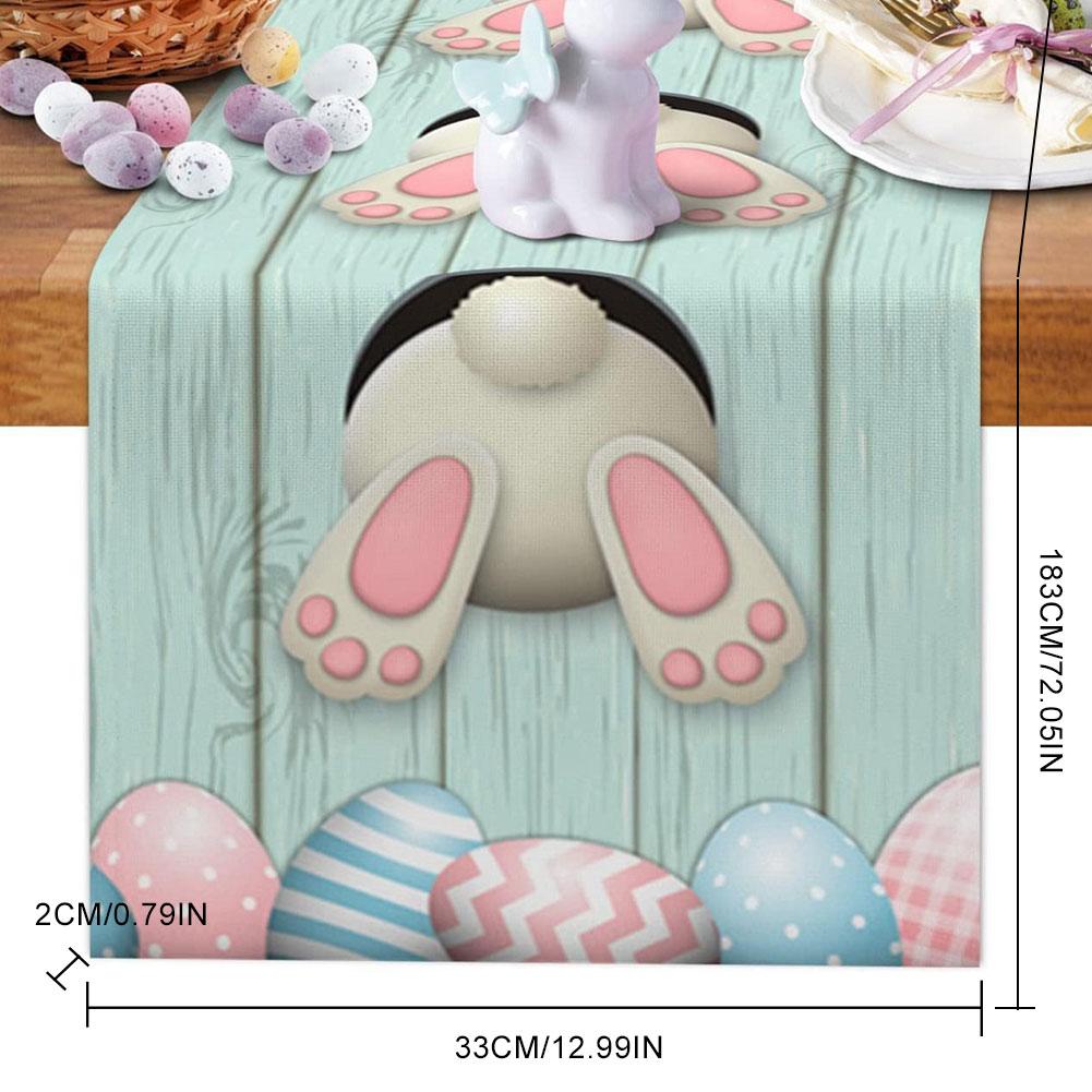 Easter Bunny Eggs Butterfly Floral Linen Table Runner Holiday Party Decor Spring Kitchen Dining Table Runner Easter Decorations