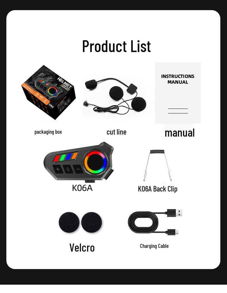 K06A Motorcycle Bluetooth Helmet Headset: Music, Waterproof, Long Battery, Wired Options
