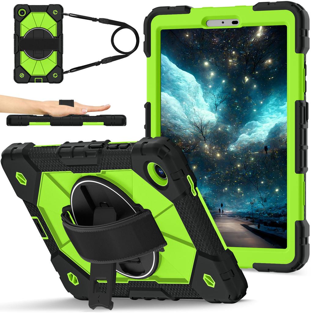 For Lenovo Tab One 8.7 K9 TB-305FU TBX305XU 2025 360 Rotating Hybrid Cover with Shoulder Strap PC-Silicone Heavy Duty Stand Case