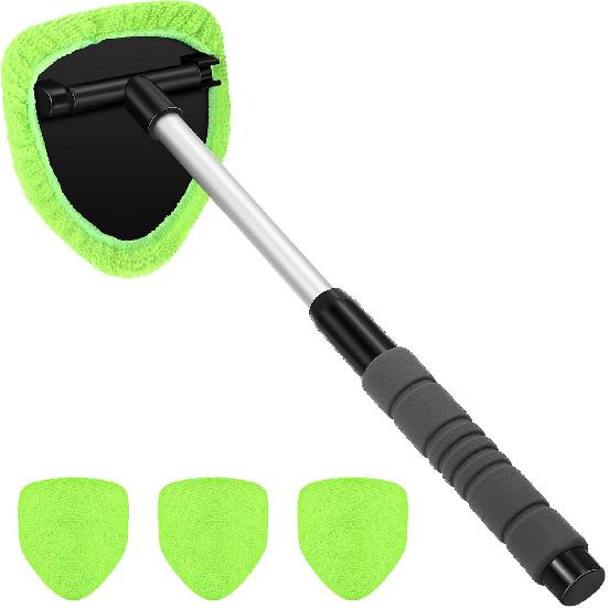 Windshield Cleaning Tool, Microfiber Car Window Cleaner with 4 Reusable and Washable Microfiber Pads and Extendable Handle Deals