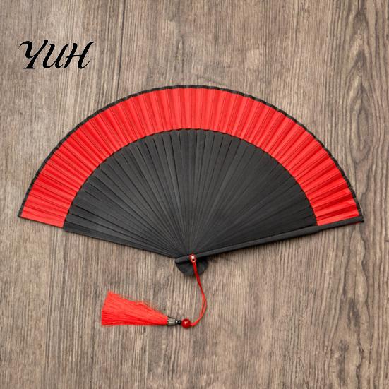 Sophisticated Gift Folding Fan Bamboo Hand-Held Chinese Vintage Lightweight Cooling Exquisite Tassel Handheld with Tassels for Dance Music Festival