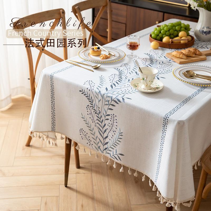 Pastoral Cotton And Linen Polyester Cotton Embroidery Fringed Table Flag Rectangular Household Living Room Party Decorative Tablecloth Coffee Table