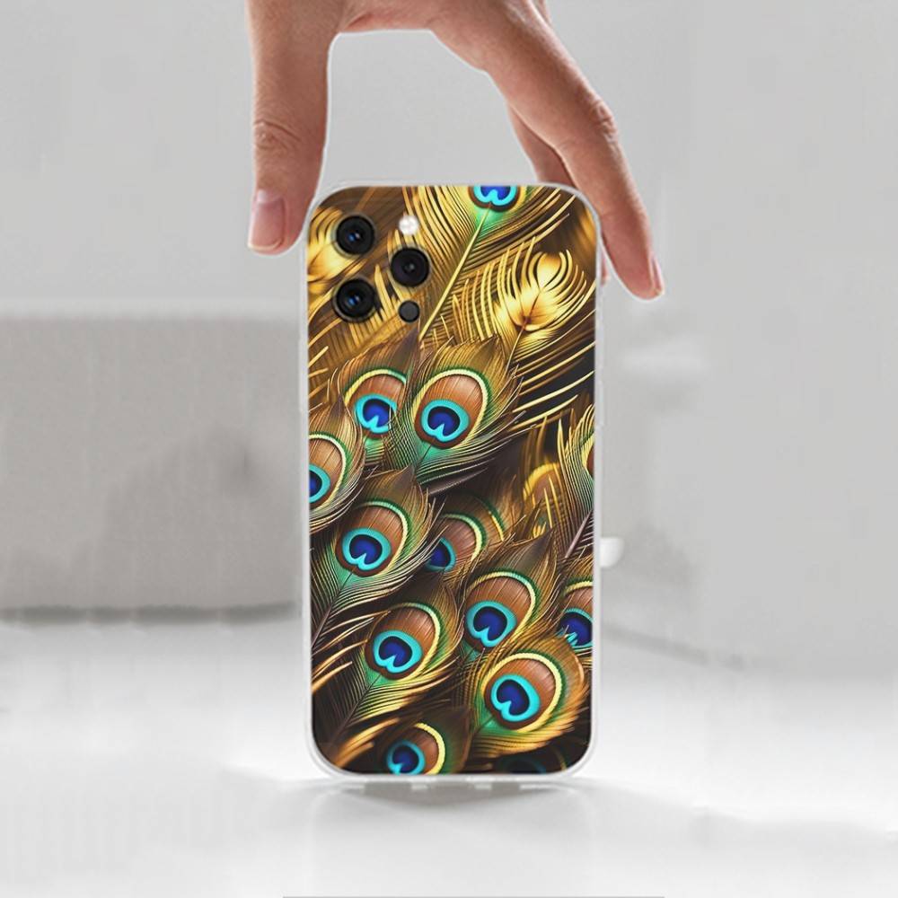 Peacock Feathers  For iPhone 16,13,12,11,17,14,15,Pro,Max,Plus,X,XS,XR,SE,Mini Transparent Soft silicone Case