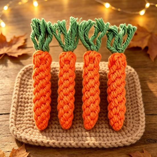 Braided Carrot Dog Toy Safe Cotton Rope Dog Chew Toy Teeth Cleaning Toy for Puppy Teething Interactive Fetch Play