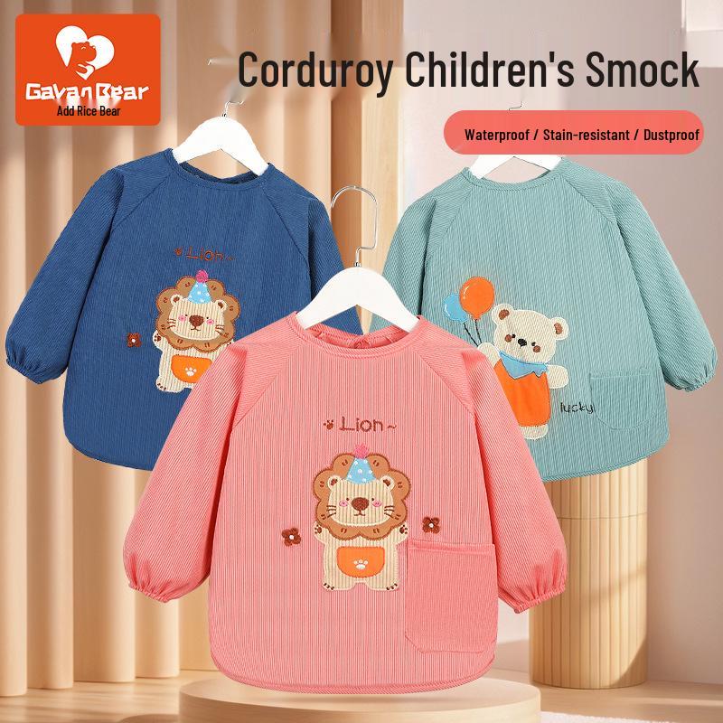 Wasserdichte Cord-Latzhose für Kinder, Baby-Lätzchen, Unisex-Schürze - Fleckenabweisend, Langarm zum Essen