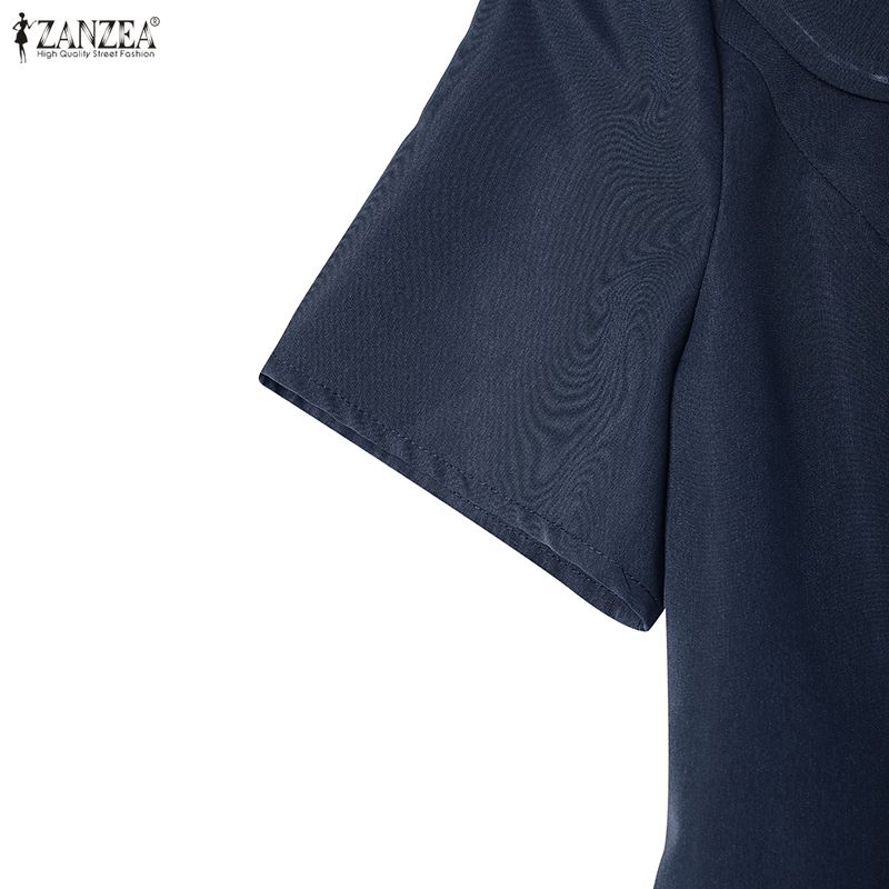 ZANZEA Women Summer Doll Collar Short Sleeve Casual Dress