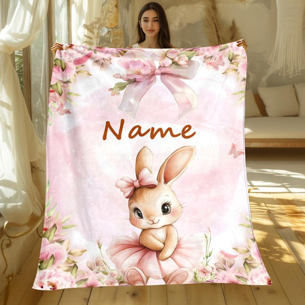 Coperta con Coniglio Personalizzata Nome Coniglio Ballerina Pile Coperta Regalo per Bambine Morbida Calda Tutte le Stagioni Decorazioni per Bambini