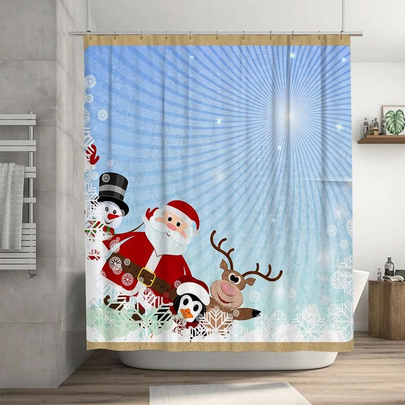 

Tu Christmas Shower Curtain Santa Claus Reindeer Snowman Holiday Bathroom Decor Festive Winter Home Decor Gift Xmas Themed Water W60H190(CM)-1 Pcs