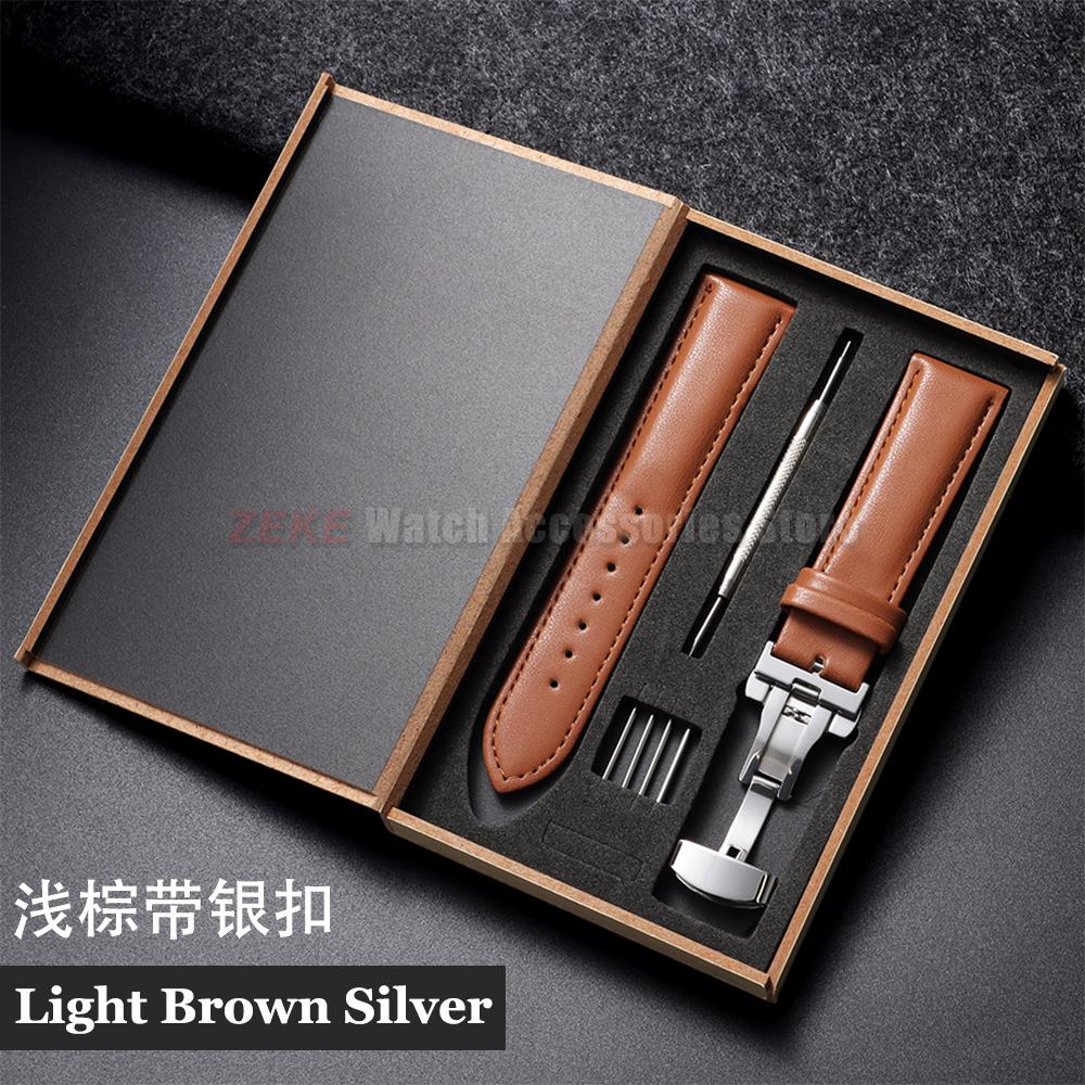 

Ремінець для годинника 14 мм 16 мм 18 мм 20 мм 22 мм 24 мм зі справжньої шкіри з дерев яною коробкою Метеликова застібка Браслет Аксесуари для годинника 24mm