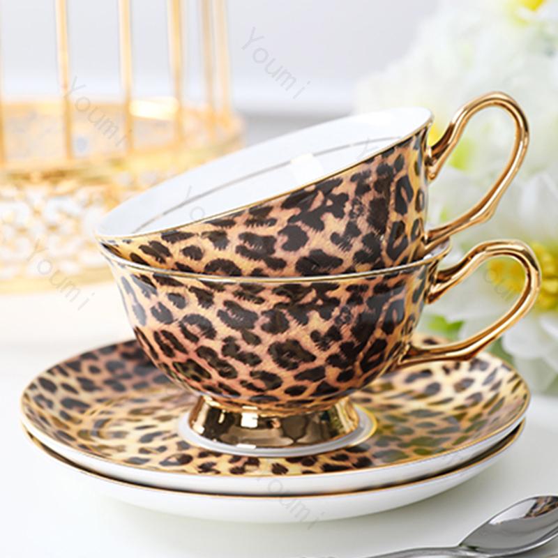 Módní kávové šálky s leopardím potiskem, lehký luxus, špičková sada šálku a podšálku na odpolední čaj, domácí jemný keramický hrnek na mléko