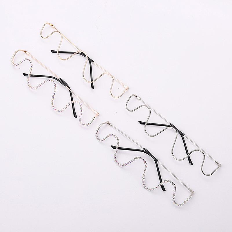 Wavy Diamond Ins Lens-free Concave Shape Internet Celebrity Glasses Frame Trendy and Personalized Decorative Lines Slim and Non-face Mirror