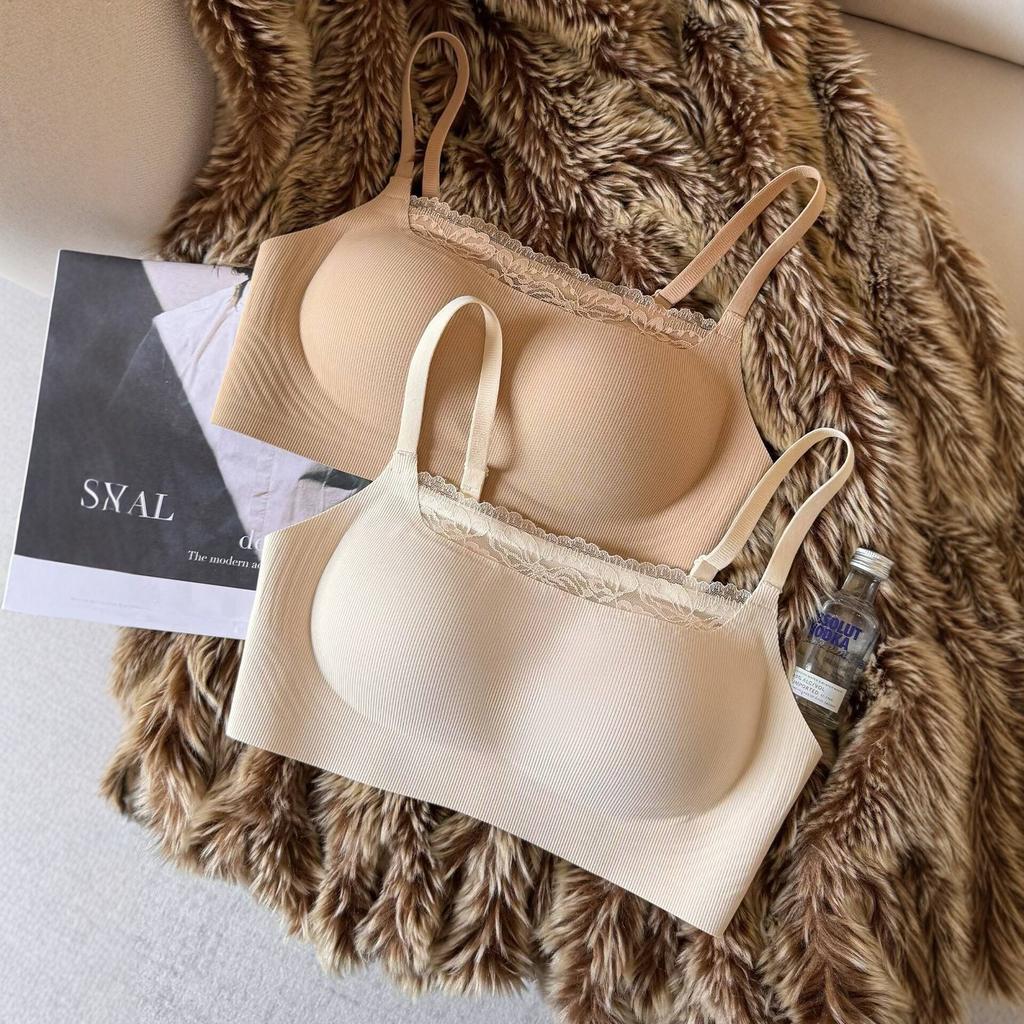 No Steel Rim Tube Top Bra Women's Thin Styles Gather and Close the Secondary Breasts Lace Edge Comfortable and Breathable Upper Support Underwear