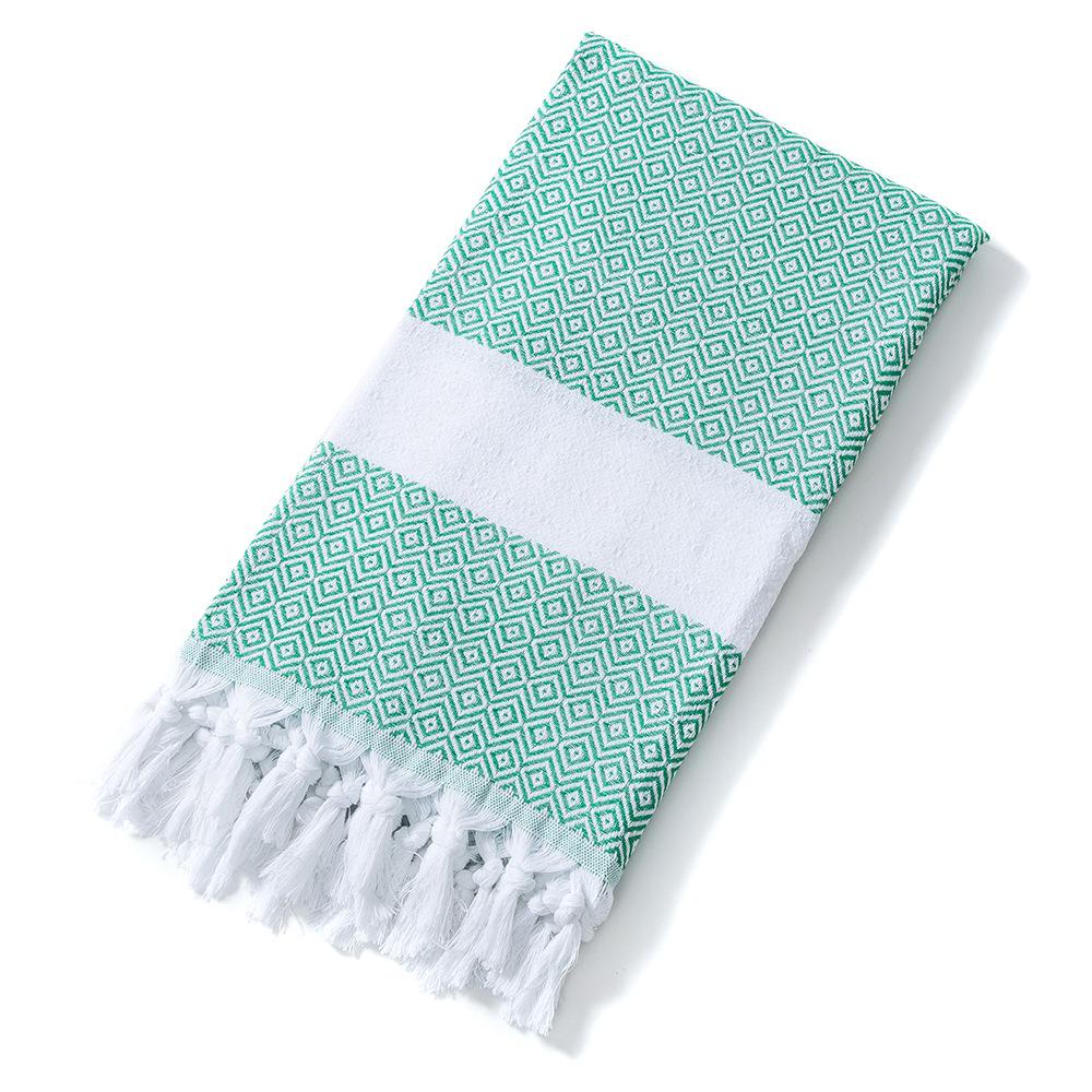 Turkish Cotton Beach Towel Thick Soft Fringe Striped Bath Towel for Spa Resort Pool 100x180cm темно-зеленого