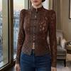 Women's Shirt Summer Fashion Temperament Commuter Lace Crochet Stand-up Collar Slim Women's Blouses Elegant Solid Color Casual Office Lady Tops