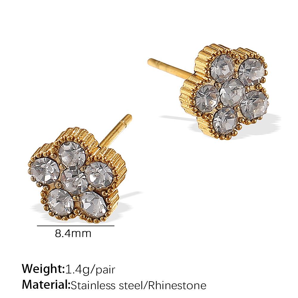 Stainless Steel Sequined Stud Earrings Jewelry Light Luxury High-End Earrings Female Moon Crown Shape Stud Earrings