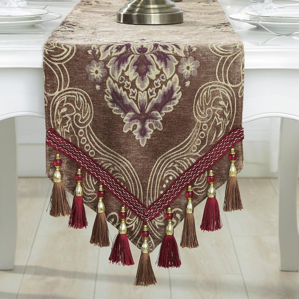 New Brocade Embroidered Table Decoration Thick Velvet Chenille Satin Modern European Jacquard Table Runner Long Strip Tablecloth