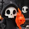 3D Printed Spooky Ornaments Cute Grim Reaper Halloween Figurine, Little Desktop Decorations for Statue with Flame Skull, Ornament, Collectible