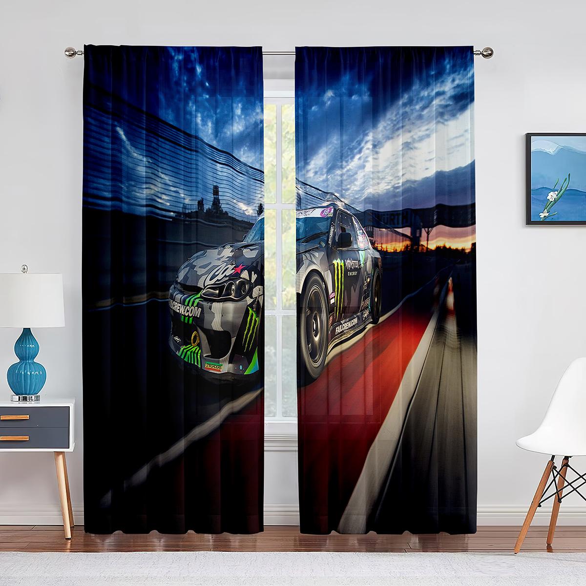 

Гоночный автомобиль, прозрачная вуаль, гоночный автомобиль, скорость, экстремальный спорт, оконные тюлевые шторы для гостиной, спальни, подростков, мужская комната, декор 1 PCS W100XH250cm&Grommet Top