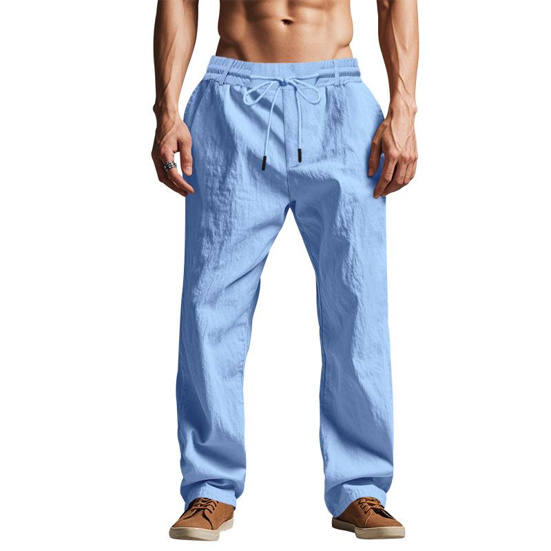 Men's Casual Linen Breathable Comfortable Loose Drawstring Beach Tracksuit Pants for Men