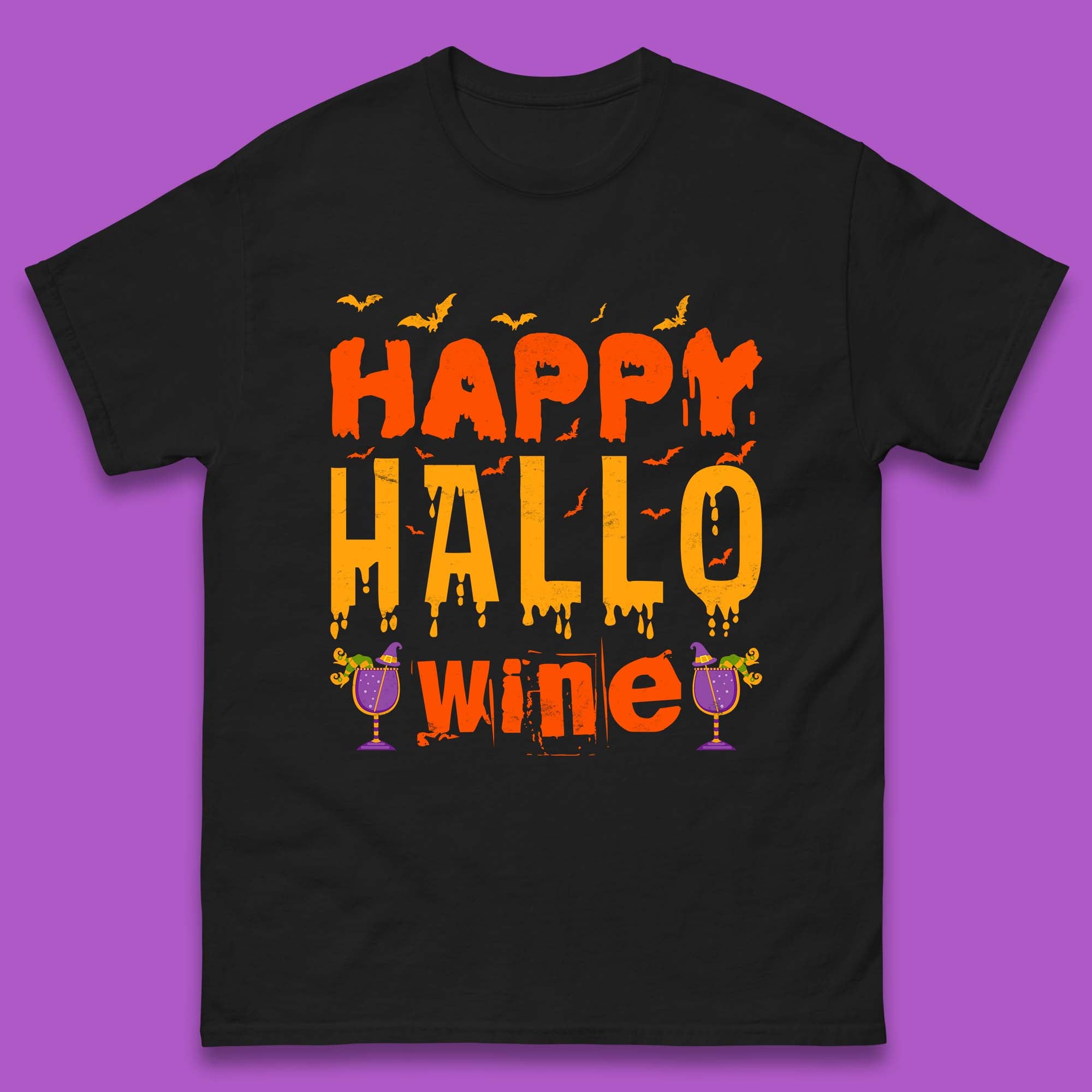 Happy Hallowine Funny Halloween Wine Drinking Party Wine Lover Mens Tee Top XL