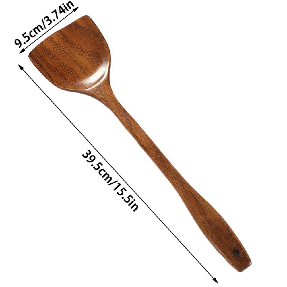 Durable Non-stick Wooden Spatula Anti-hot Non-slip Rice Spatula Long Handle Cooking Spatula