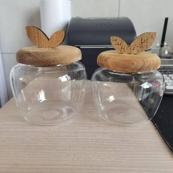 Striped Borosilicate Glass Jar with Acacia Lid & Spoon for Tea, Grains, Cereal Storage
