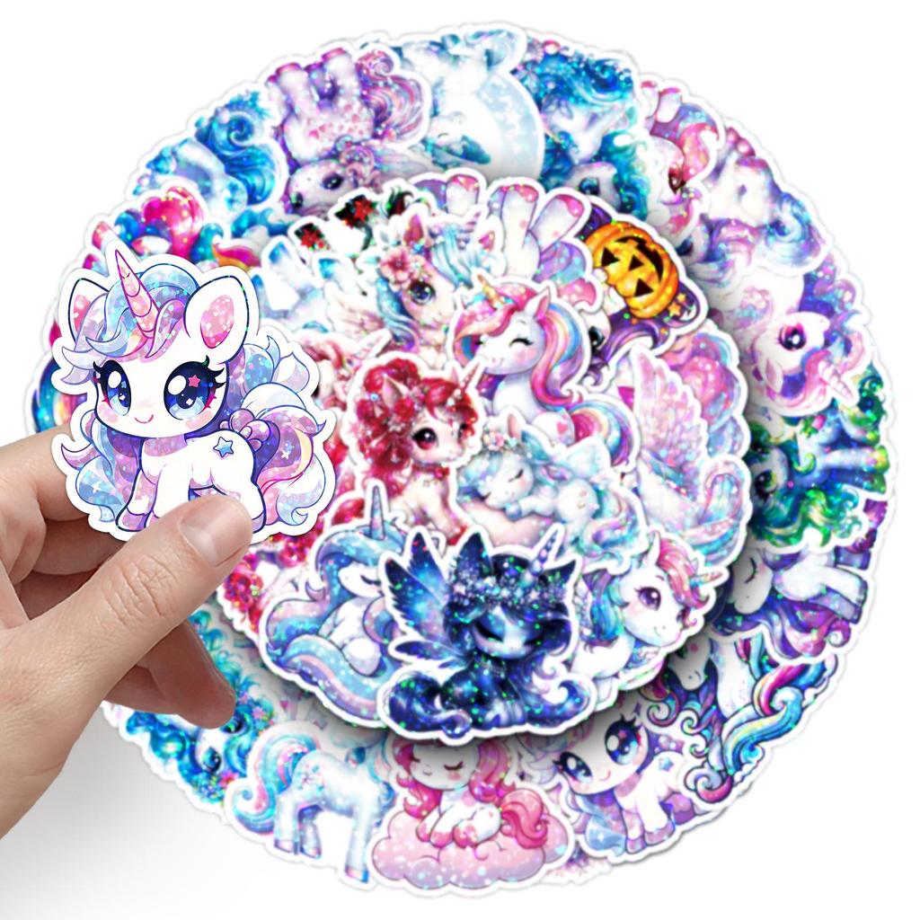 50 Cute Holographic Rainbow Horse & Unicorn Stickers for Journals & DIY