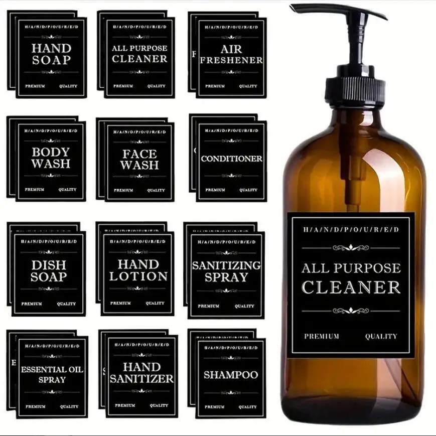 Etiqueta Adhesiva para Botella de Baño Champú Gel de Ducha Pegatinas Impermeables para Botellas Etiquetas para Botellas de Limpieza Corporal Limpieza de Manos
