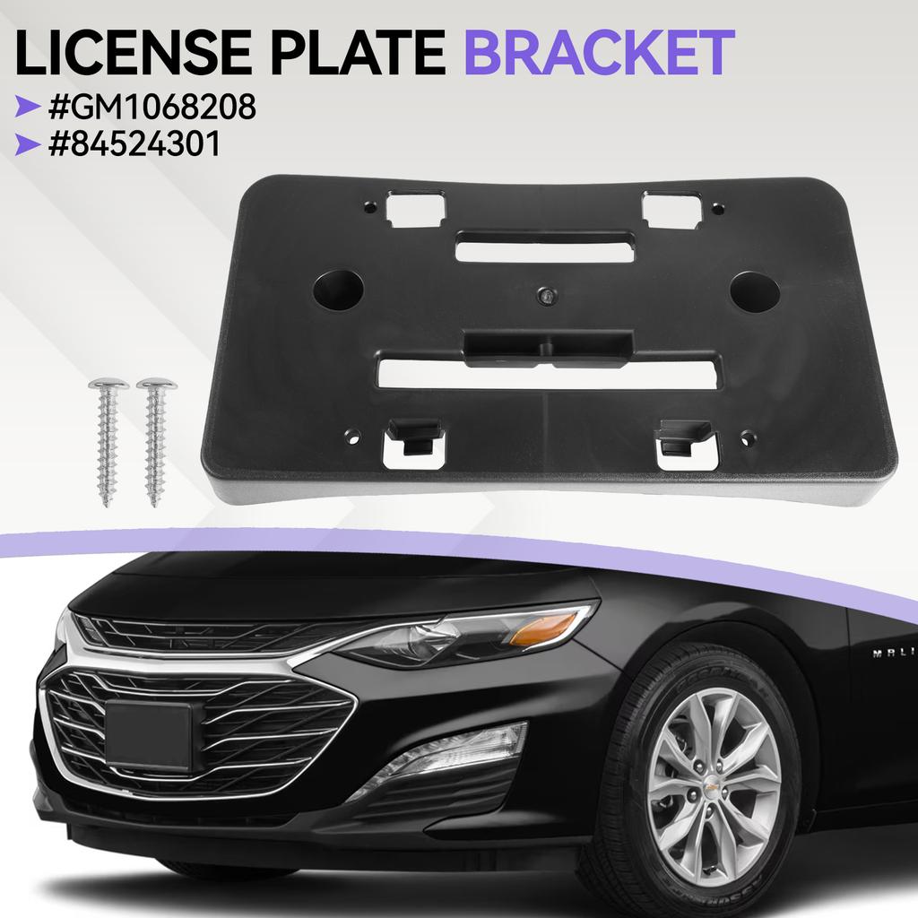 Car Front Bumper License Plate Mounting Holder Bracket w/Screws 84524301 GM1068208 For 2019-2023 Chevrolet Chevy Malibu LT 1-10X