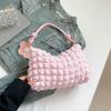 Women's Bubble Texture Round Cylinder Bag, Korean Style Floral Shoulder Handbag, Soft Lunch Tote with Zipper Closure