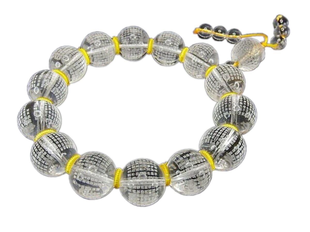 

Natural stone natural crystal Heart Sutra carving large beads 14mm rosary beads bracelet with Buddha head [Ishigai] approx.
