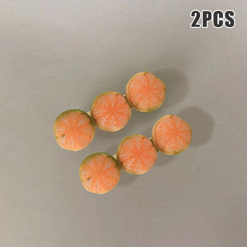 2Pcs Creative Fun Half-Peeled Orange Hairpin Cute Girl Side Clip Japanese Fruit Word Clip Duckbill Clip Net Red Hair Accessories