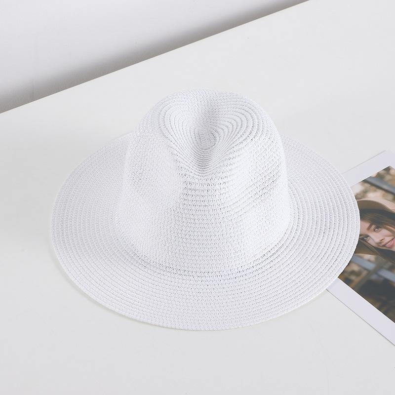 Summer Wide Brim Straw Hat Women And Men Outdoor Sun Protection Beach Panama Cap Solid Color Travel Holiday Visor Caps