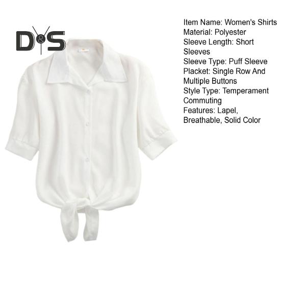 Women Shirt Summer Short Sleeve Casual Shirt Lapel Solid Color Breathable Women Blouse for Office Travel Party Daily Wear