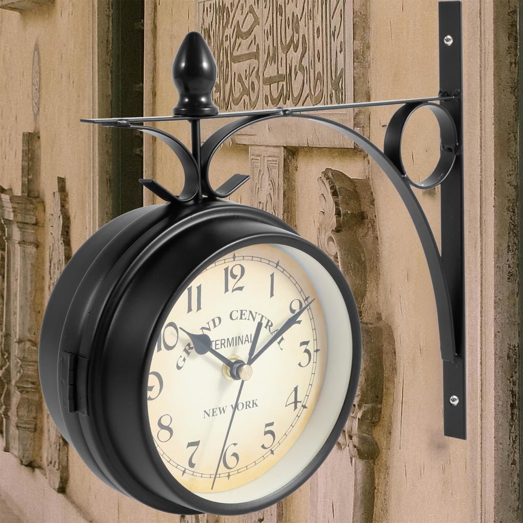 Nástěnné hodiny Retro Oboustranné nádražní hodiny na baterie Tiché hodiny se sadou pro montáž na zeď Antikvární nástěnné hodiny pro domácnost