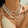 3Pcs/Set Conch Fish Tail Starfish Pendant Necklaces for Women Bohemian White Color Rice Beads Shell Necklaces Sets Beach Jewelry