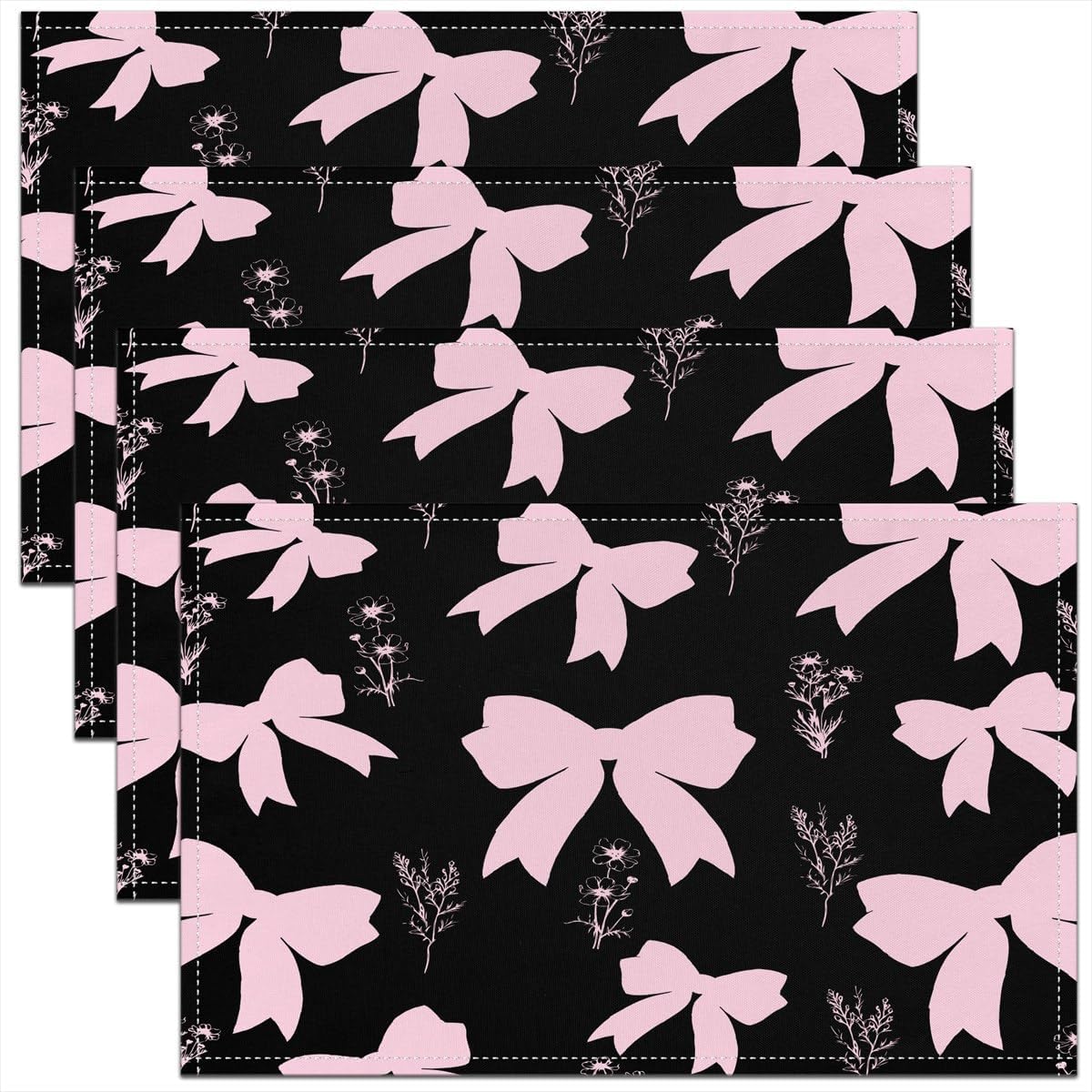 

Bow Floral Placemats of 4 Watercolor Bow Placemat for Kitchen Dining Table Decor Indoor Outdoor 18 x12 Ribbon Flower Table Place Mats 4pcs-12x18