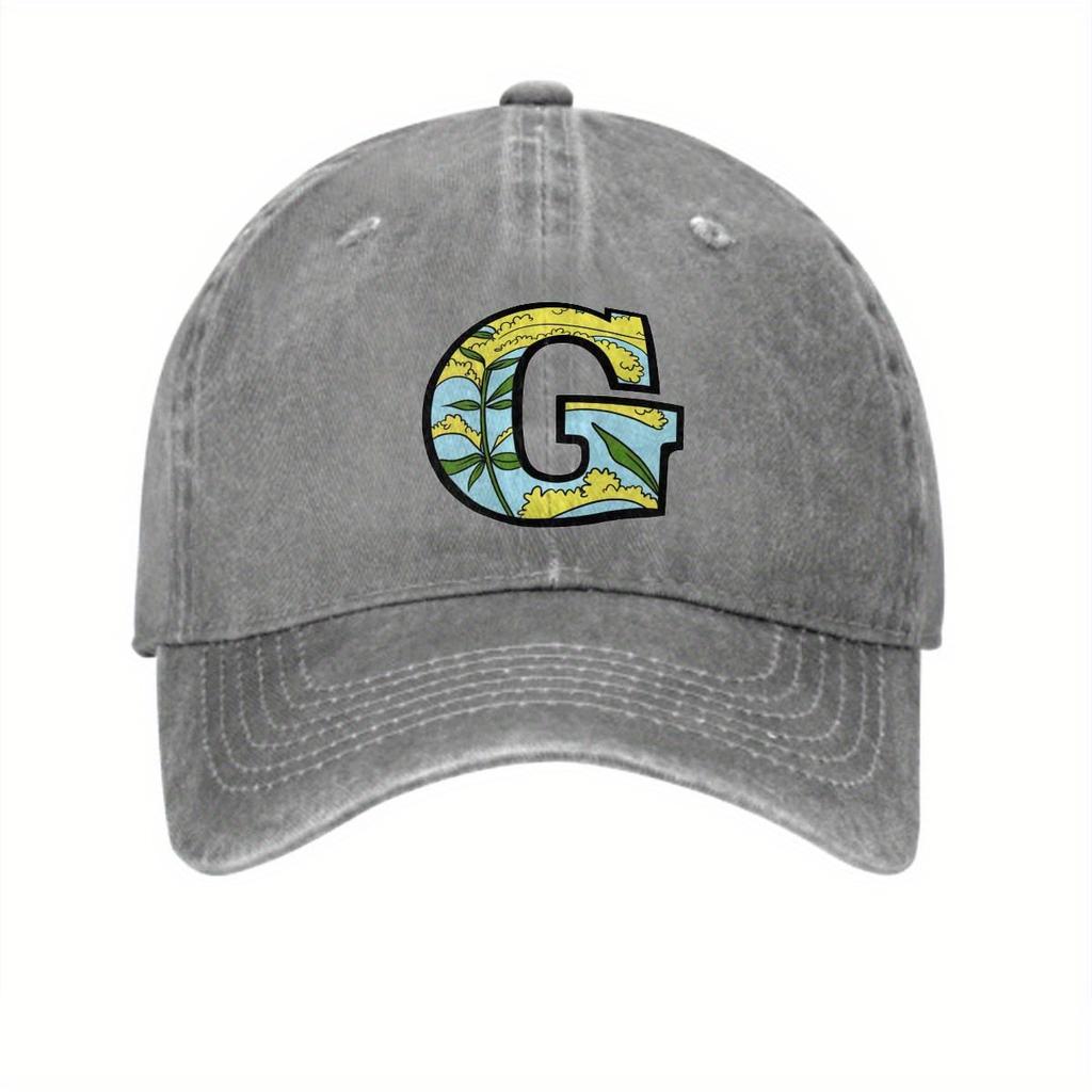 Classic Faded Baseball Cap  Adjustable Dad Hat Featuring a Vintage G Letter in Dark Charcoal Grey This Unisex Hat Is Perfect