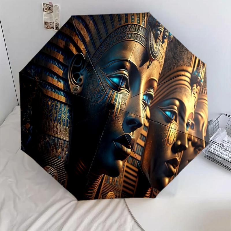 

1PC Egyptian theme Umbrella Portable Folding Umbrella Iron Frame Hole Bone Structure Outdoor Home Umbrella A3