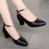 Mom Shoes Medium Heel Low Heel Real Soft Leather Comfortable Women's Single Shoes 2025 New Middle-aged Women's One-button Thick Heel Leather Shoes