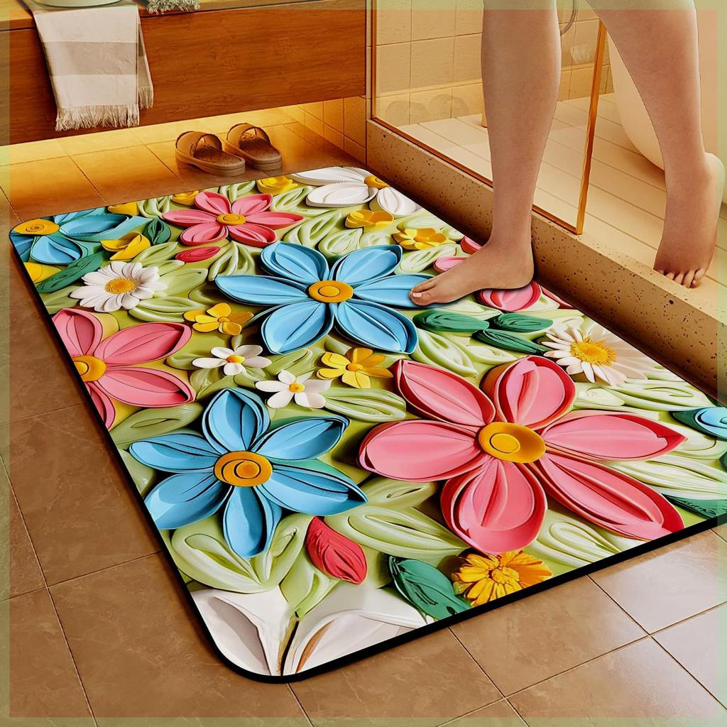 Diatom Mud Floor Mat Oil Painting Flower Floor Mat 3D Visual Three-dimensional Bathroom Floor Mat Bathroom Floor Mat Entrance Door Mat