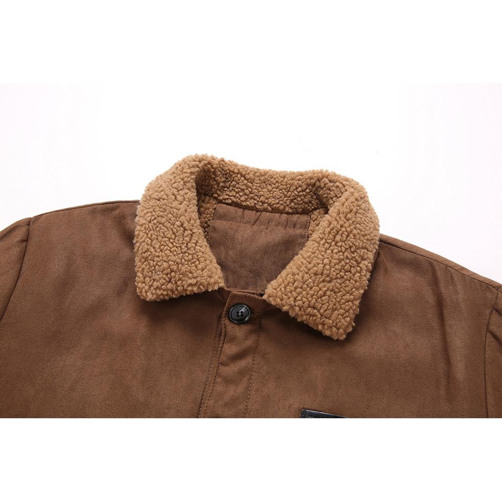 Heren Casual Multi-pocket Suède Fleece-gevoerd Rits-sluiting Opstaande Kraag Warme Jas