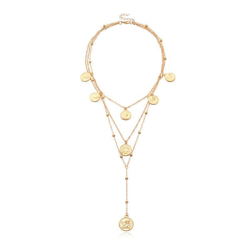 

Fashion European and American Style Multi-Layer Alloy round Plate Long Female Accessories Gold
