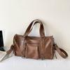 Faux Leather Duffel Bag Women's Fashion Shoulder Tote with Front Zip Pocket