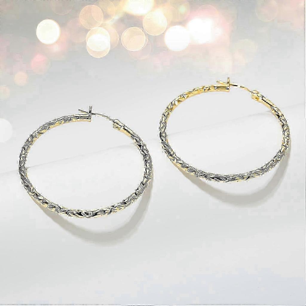 Orecchini a Cerchio in Oro Orecchini a Cerchio in Oro 14K per Donna Grandi Cerchi Orecchini in Oro 14K Design Intrecciato con Incisioni Cerchi Orecchini da Donna 35/40mm Rif: 3446