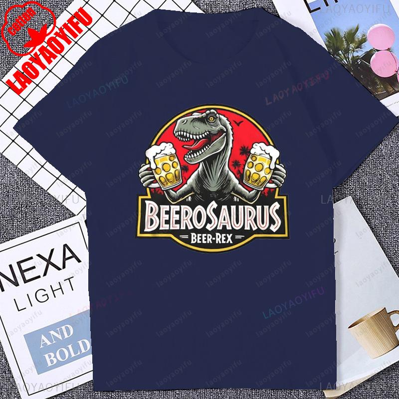BeeroSaurus Zabawny Piwny Rex Dinozaur Design Koszulka Lata 80. 90. Styl Vintage Miłośnicy Piwa Unikalna Męska Koszulka Letnia Codzienna Damska Koszulka
