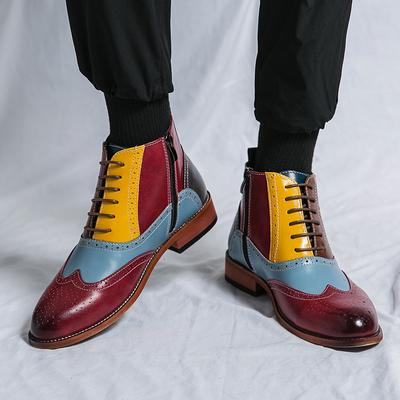 Fashion Luxury Fashion Men Leather Boots Flats British Style Sharp Pointed Color Matching Men Shoes Mens Slip-on Outdoor Flats Size 48