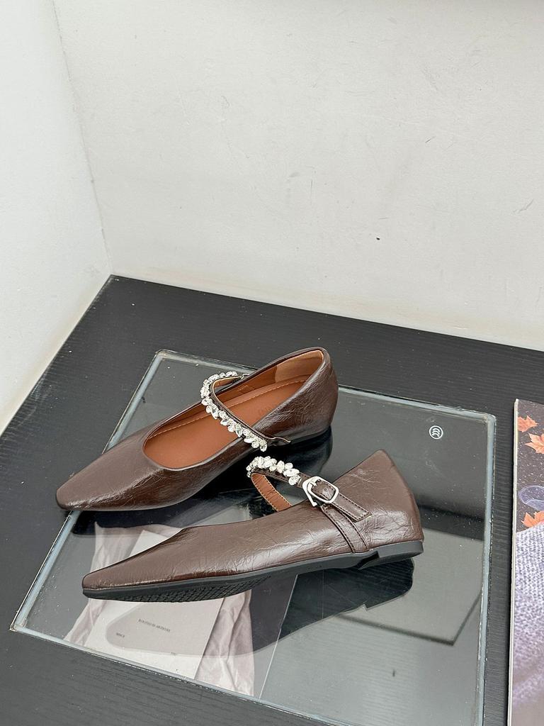 French retro small square head flat bottom shallow mouth inner height increase 5CM temperament rhinestone word with Mary Jane women's shoes