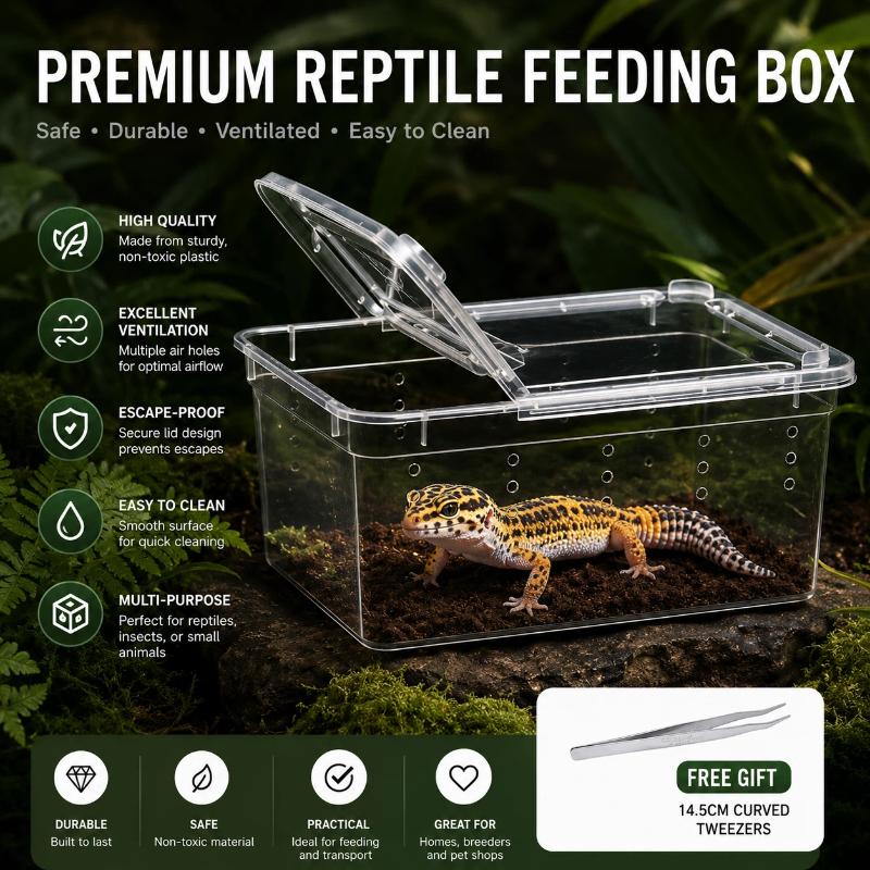 Premium Reptile Feeding Box For Small Pet Lizards Tortoises Snakes